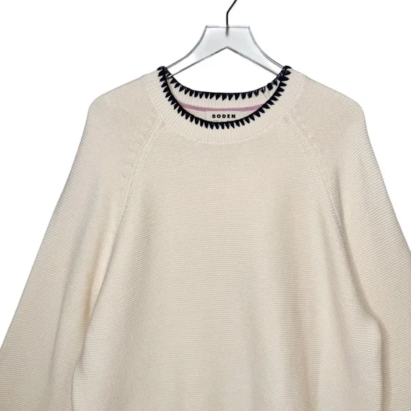 NWOT Boden Lena Cream Stitch Detail Jumper Women’s Bishop Sleeve Sweater Sz L - Picture 4 of 12